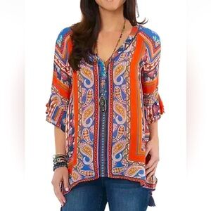 Democracy Bohemian Mix-Up Bell Sleeve Light weight Tunic Top 2X